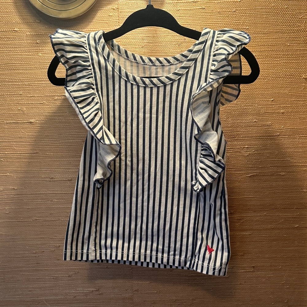 Pink Chicken Navy and White Striped Ruffle Sleeve Top